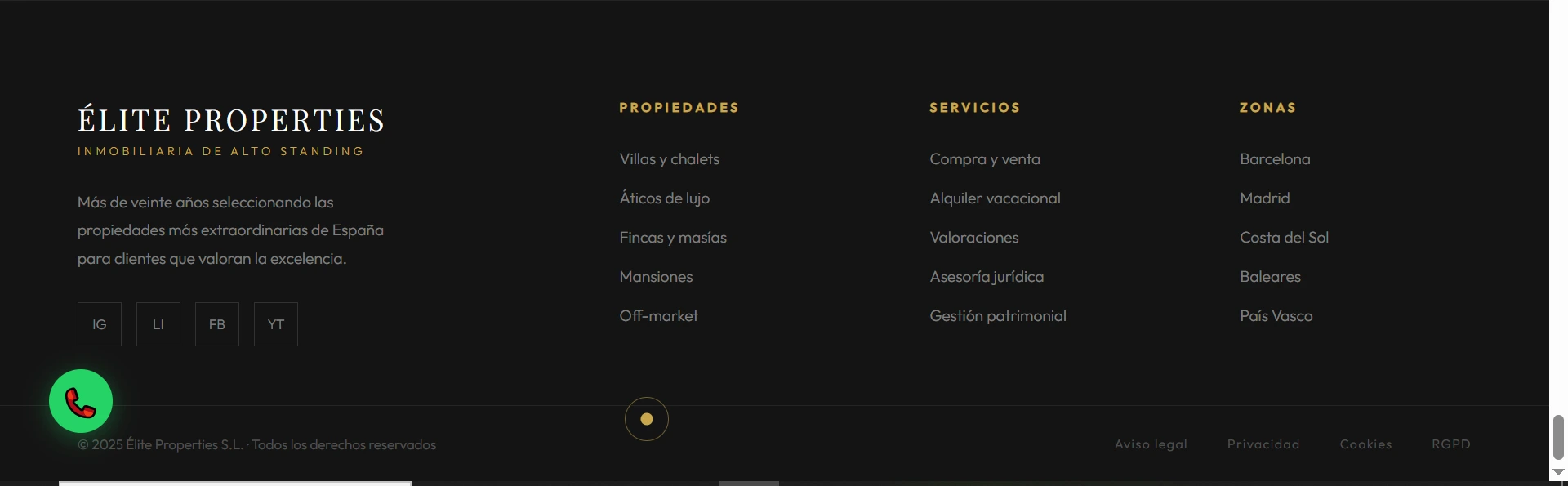footer Elite Properties-Plantilla Web
