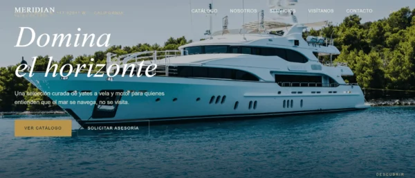 Plantilla HTML para yates de lujo alquiler, compra, con diseño moderno y elegante